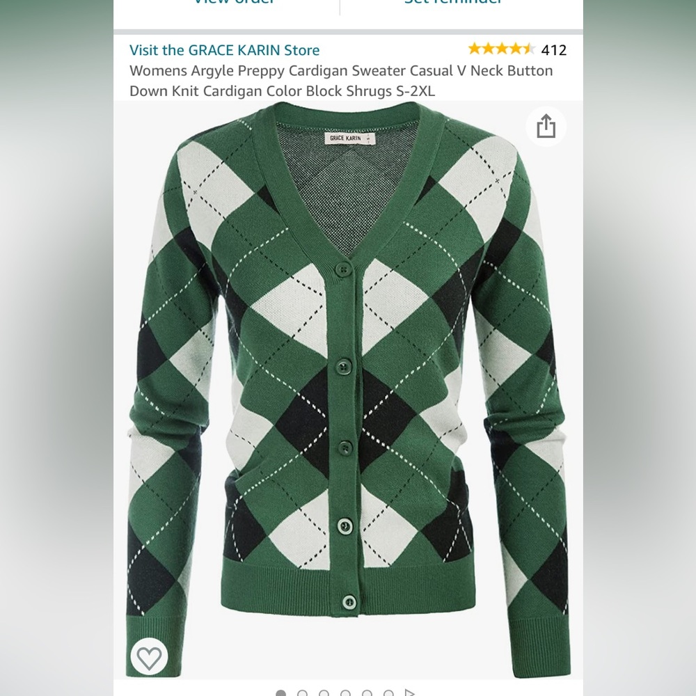Womens Argyle Preppy Cardigan Sweater Casual V Neck Button Down Cardigan | large